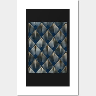 Navy and Gold Geo Art Deco Pattern Posters and Art